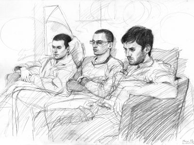 3 djs, 2009, Grafite sobre papel, 43x23cm.