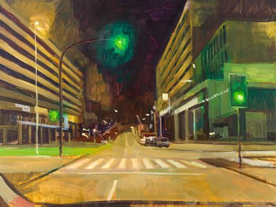 Rua Gonçalo Cristóvão, 2023. Óleo sobre contraplacado, 40×50 cm. Preço s\ consulta.