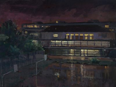 Vista Nocturna da Escola Aurélia de Sousa, Porto, 2024.
Óleo sobre contraplacado 30x40 cm. Preço s\ consulta.